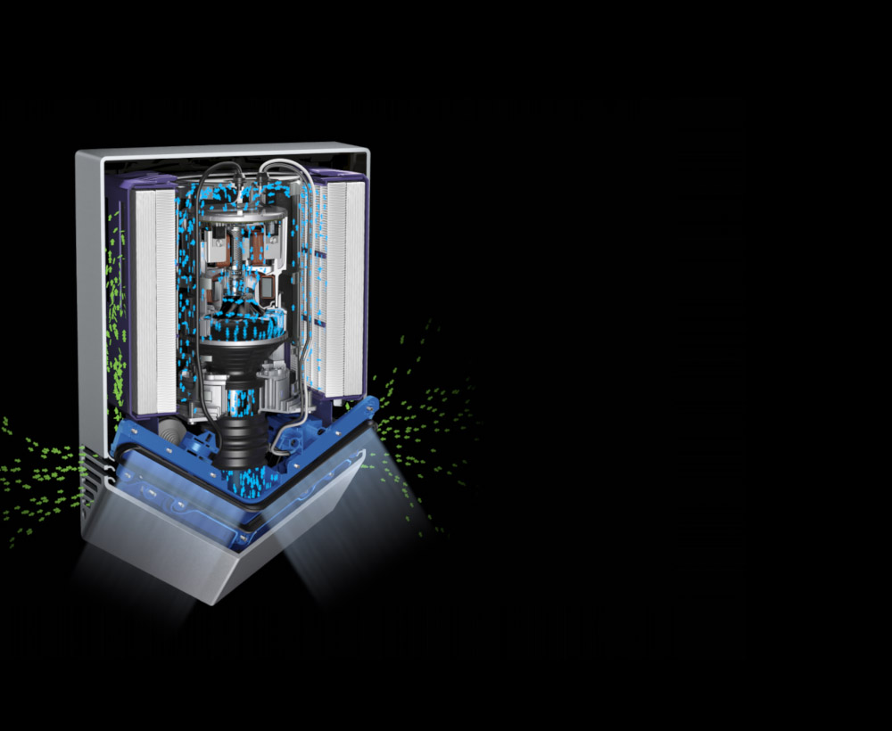 Air passing through HEPA filters in Airblade V hand dryer