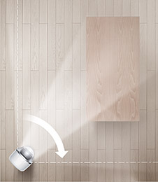 Oscillates and tilts to sweep the room.